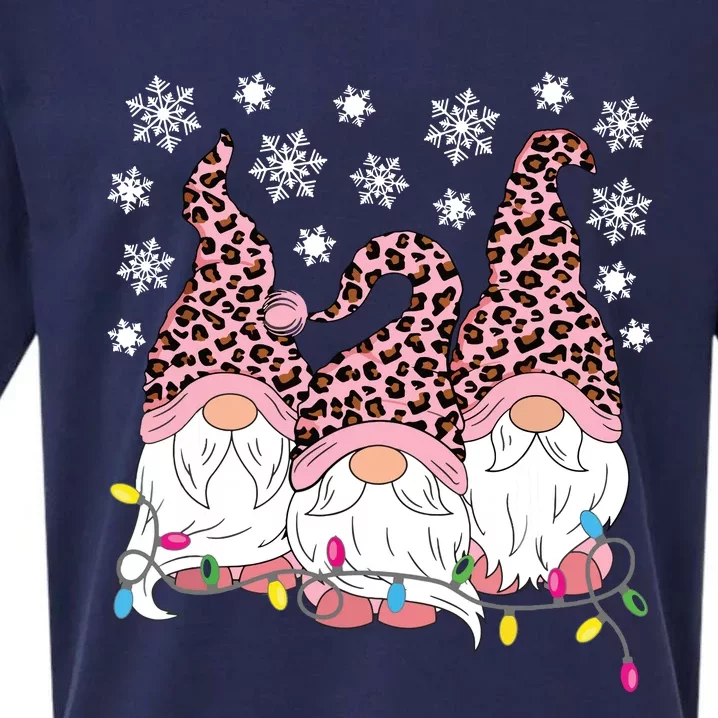 Pink Leopard Print Gnomes Xmas Christmas Gnome Women Girls Sueded Cloud Jersey T-Shirt