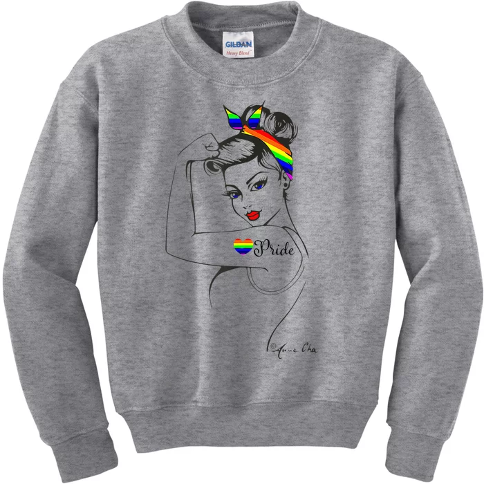 Pride LGBT Power Pin Up Art Modern Rosie The Riveter Kids Sweatshirt