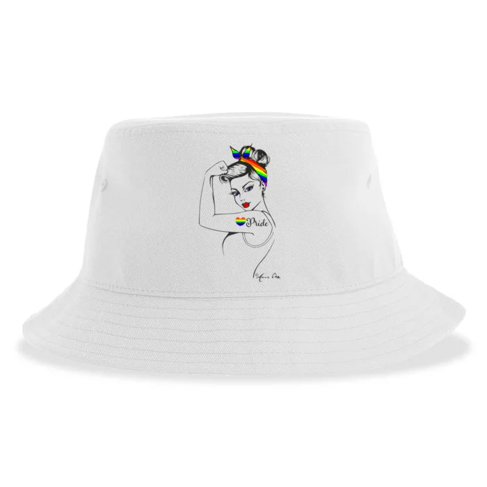 Pride LGBT Power Pin Up Art Modern Rosie The Riveter Sustainable Bucket Hat