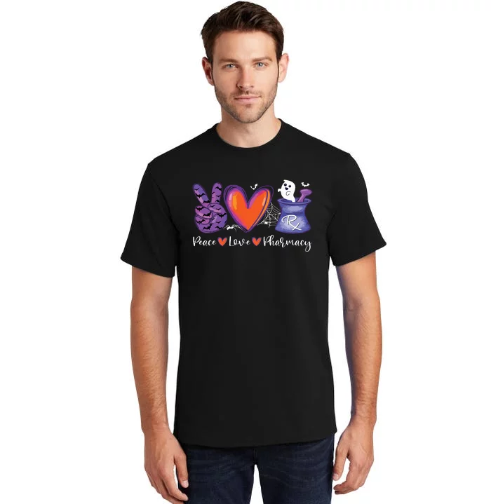 Peace Love Pharmacy Pharmacist Pumpkin Spooky Halloween Tall T-Shirt