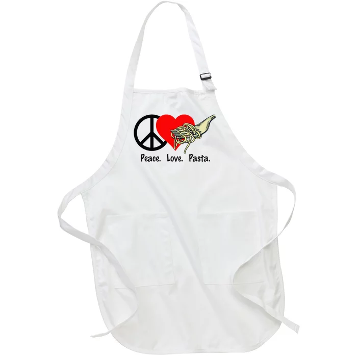 Peace Love Pasta Eat Fork Spaghetti Full-Length Apron With Pocket