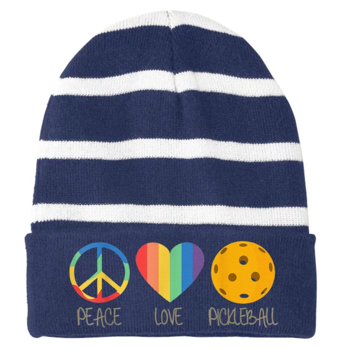 Peace Love Pickleball Vintage Sports Striped Beanie with Solid Band