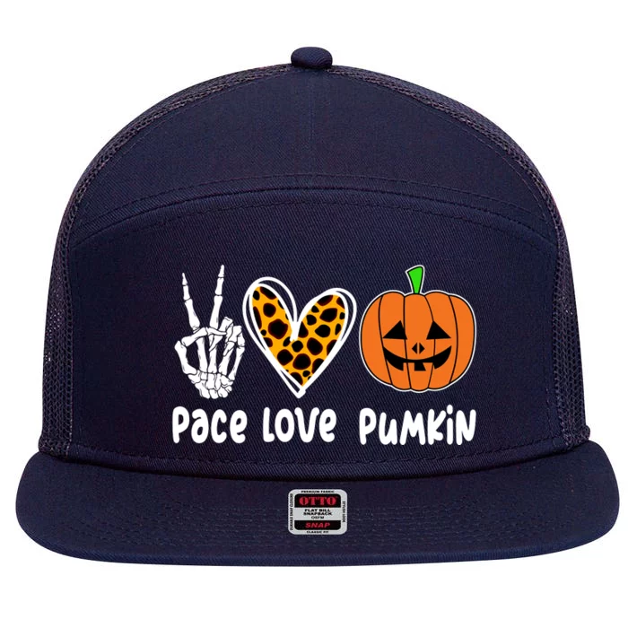 Pace Love Pumkin Halloween Love Heart Skeleton Peace Pumpkins 7 Panel Mesh Trucker Snapback Hat