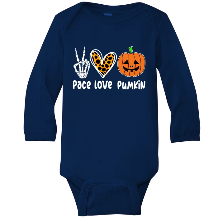 Pace Love Pumkin Halloween Love Heart Skeleton Peace Pumpkins Baby Long Sleeve Bodysuit