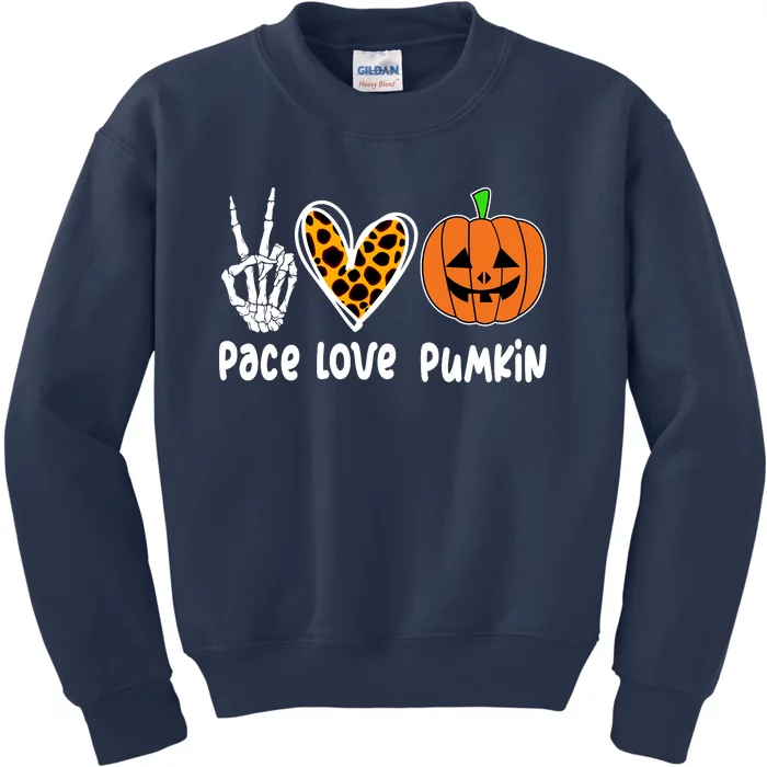 Pace Love Pumkin Halloween Love Heart Skeleton Peace Pumpkins Kids Sweatshirt