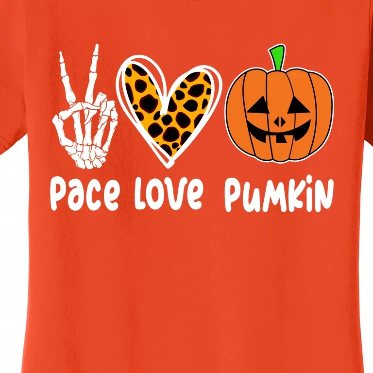 Pace Love Pumkin Halloween Love Heart Skeleton Peace Pumpkins Women's T-Shirt