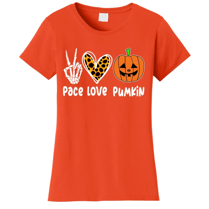 Pace Love Pumkin Halloween Love Heart Skeleton Peace Pumpkins Women's T-Shirt