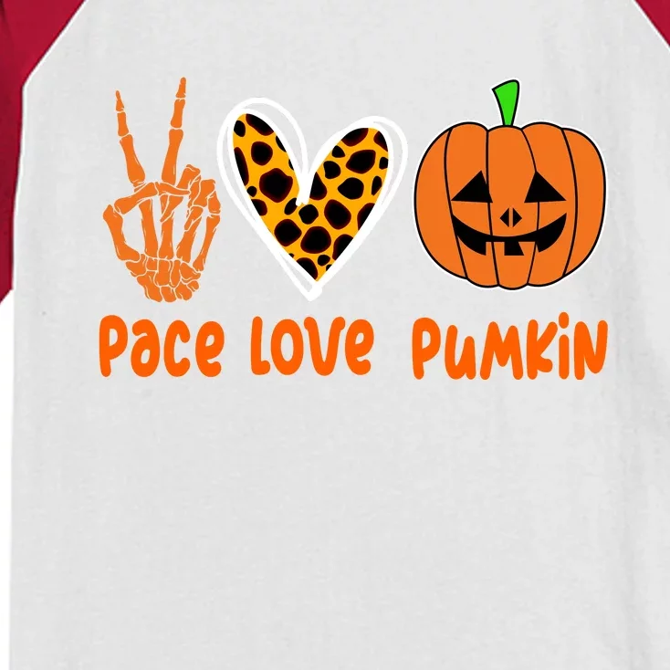 Pace Love Pumkin Halloween Love Heart Skeleton Peace Pumpkins Kids Colorblock Raglan Jersey