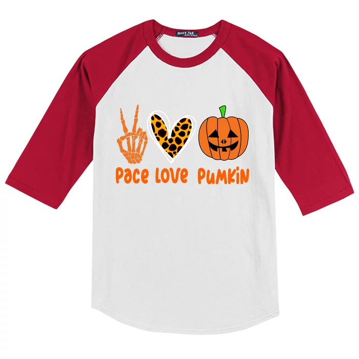 Pace Love Pumkin Halloween Love Heart Skeleton Peace Pumpkins Kids Colorblock Raglan Jersey