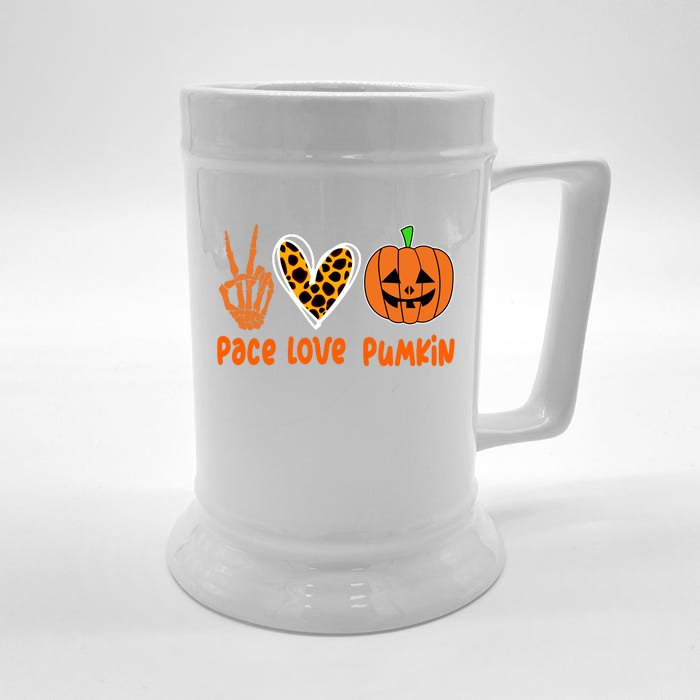 Pace Love Pumkin Halloween Love Heart Skeleton Peace Pumpkins Front & Back Beer Stein