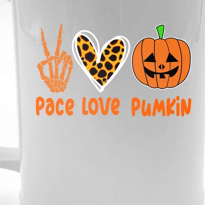 Pace Love Pumkin Halloween Love Heart Skeleton Peace Pumpkins Front & Back Beer Stein