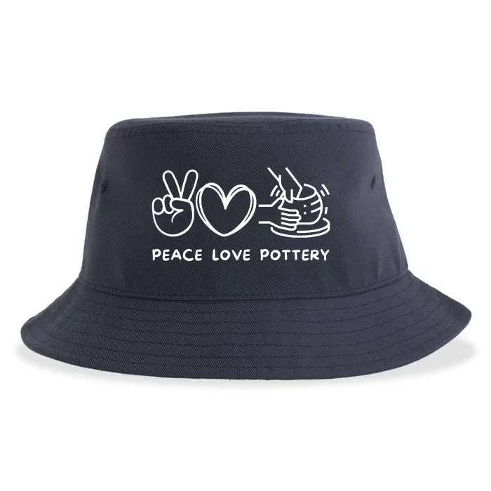 Peace, Love Pottery Retro Pottery Lover Ceramics Artist Sustainable Bucket Hat