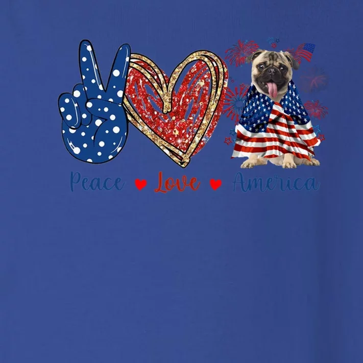 Peace Love Pug Dog Patriotic America Flag 4th July Gift Toddler Long Sleeve Shirt