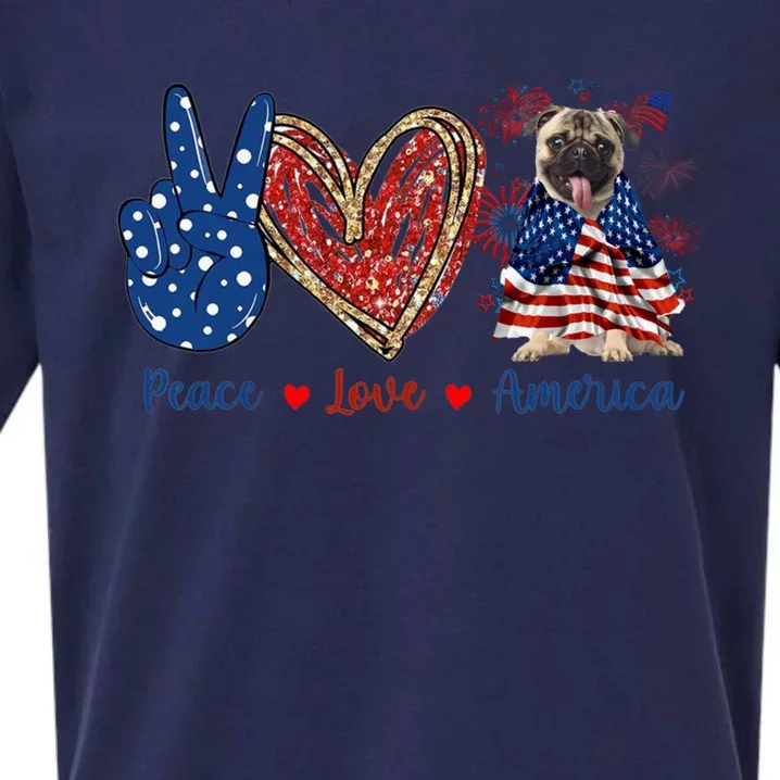 Peace Love Pug Dog Patriotic America Flag 4th July Gift Sueded Cloud Jersey T-Shirt