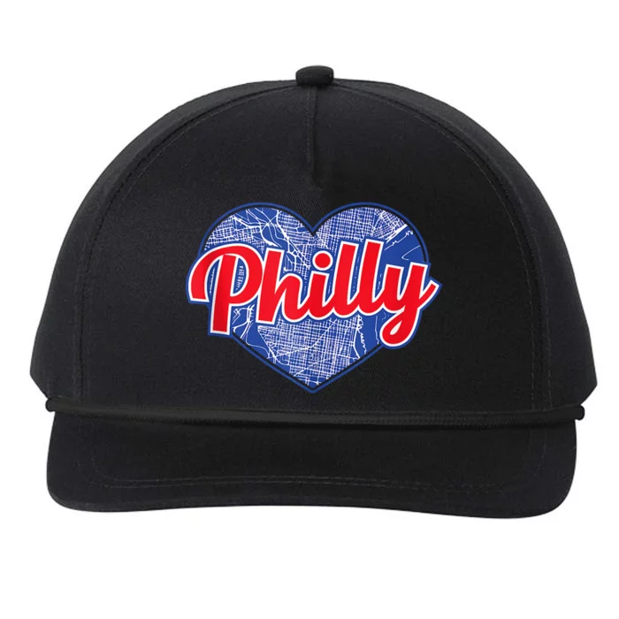 Philadelphia Love Philly Baseball Heart Philadelphia City Map Vintage Phill Snapback Five-Panel Rope Hat