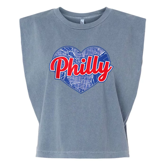 Philadelphia Love Philly Baseball Heart Philadelphia City Map Vintage Phill Garment-Dyed Women's Muscle Tee