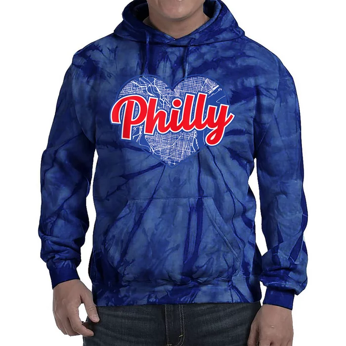 Philadelphia Love Philly Baseball Heart Philadelphia City Map Vintage Phill Tie Dye Hoodie