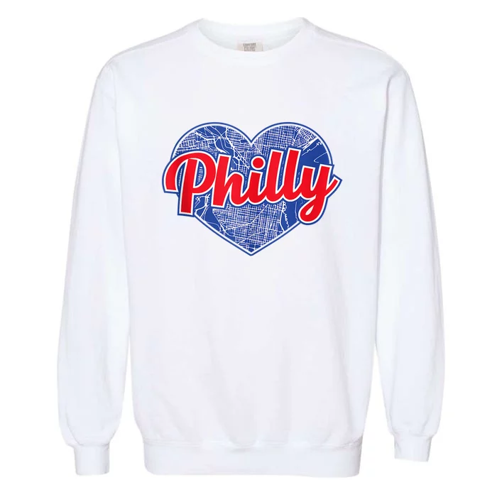 Philadelphia Love Philly Baseball Heart Philadelphia City Map Vintage Phill Garment-Dyed Sweatshirt