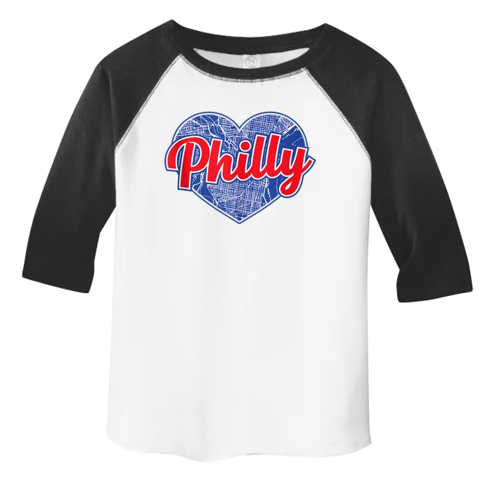 Philadelphia Love Philly Baseball Heart Philadelphia City Map Vintage Phill Toddler Fine Jersey T-Shirt