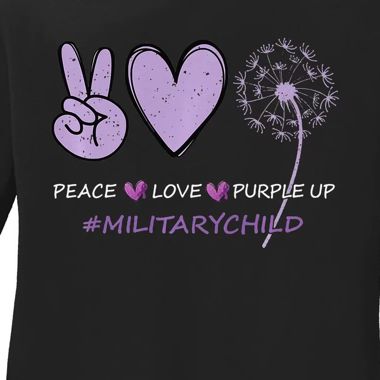 Peace Love Purple Up Military Child Month Dandelion Ladies Long Sleeve Shirt