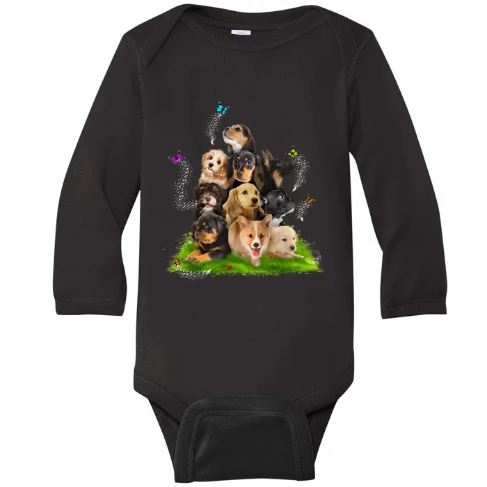 Puppy Lover Puppy Pile Cute Puppy Dog Lover Dog Baby Long Sleeve Bodysuit