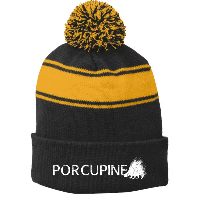 Porcupine Logo Stripe Pom Pom Beanie