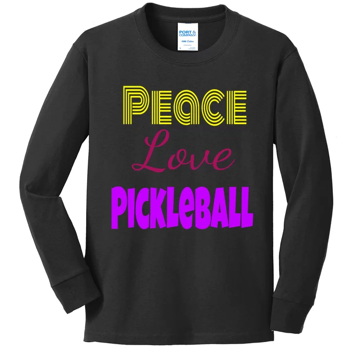 Peace Love Pickleball Kids Long Sleeve Shirt