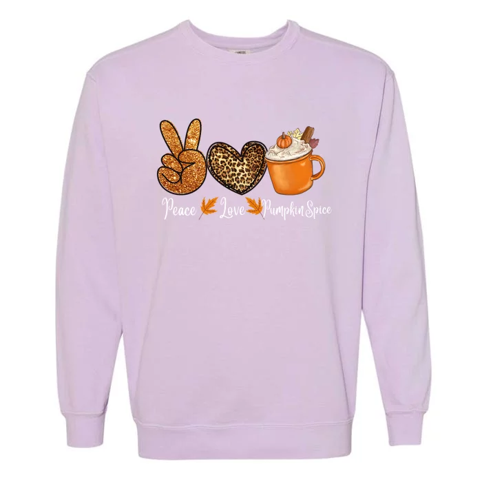 Peace Love Pumpkin Spice Funny Thanksgiving Turkey Family Meaningful Gift Garment-Dyed Sweatshirt