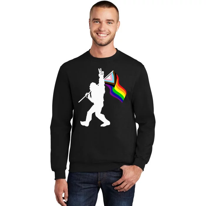 Proud LGBTQ Progressive New Pride Flag Bigfoot Peace Sign Tall Sweatshirt