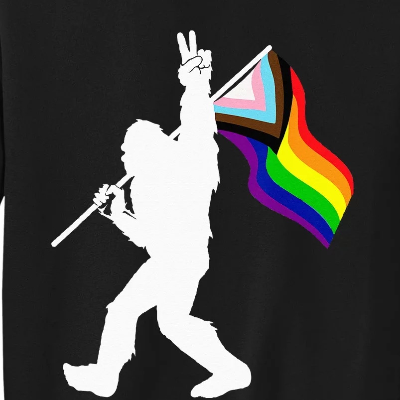 Proud LGBTQ Progressive New Pride Flag Bigfoot Peace Sign Tall Sweatshirt