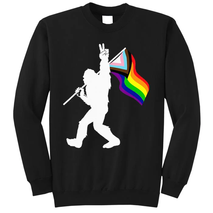 Proud LGBTQ Progressive New Pride Flag Bigfoot Peace Sign Tall Sweatshirt