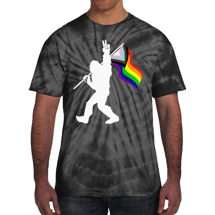 Proud LGBTQ Progressive New Pride Flag Bigfoot Peace Sign Tie-Dye T-Shirt