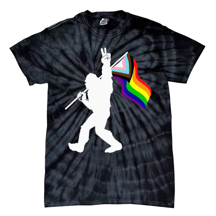 Proud LGBTQ Progressive New Pride Flag Bigfoot Peace Sign Tie-Dye T-Shirt