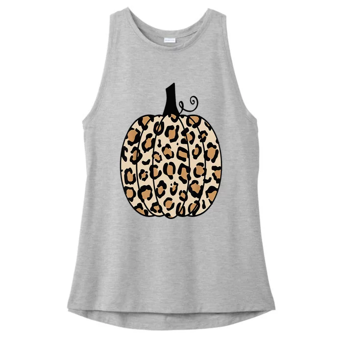 Pumpkin Leopard Print Ladies Tri-Blend Wicking Tank