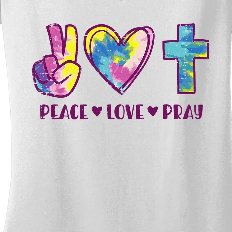 Peace Love Pray God Jesus Christian Hippie Men Women Kids Women's V-Neck T-Shirt