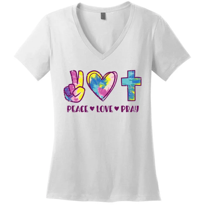 Peace Love Pray God Jesus Christian Hippie Men Women Kids Women's V-Neck T-Shirt