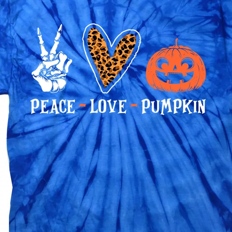 Peace Love Pumpkin Halloween Skeleton Hand Leopard Heart Great Gift Tie-Dye T-Shirt