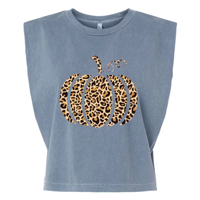 Pumpkin Leopard Print Cheetah Fall Graphic Thanksgiving Garment-Dyed Women's Muscle Tee