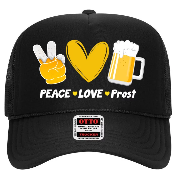 Peace Love Prost Beer Oktoberfest High Crown Mesh Trucker Hat