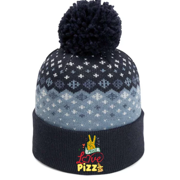 Peace Love Pizza Funny Pizza Gifts The Baniff Cuffed Pom Beanie