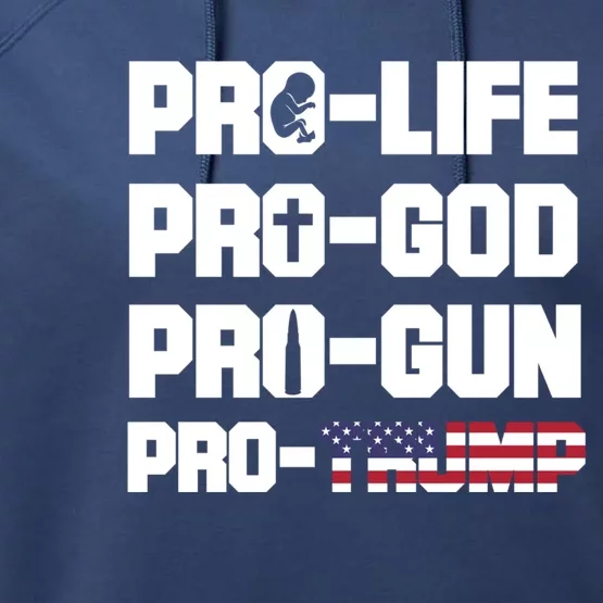 Pro Life Pro God Pro Gun Pro Trump 2020 Conservative Funny Gift Performance Fleece Hoodie