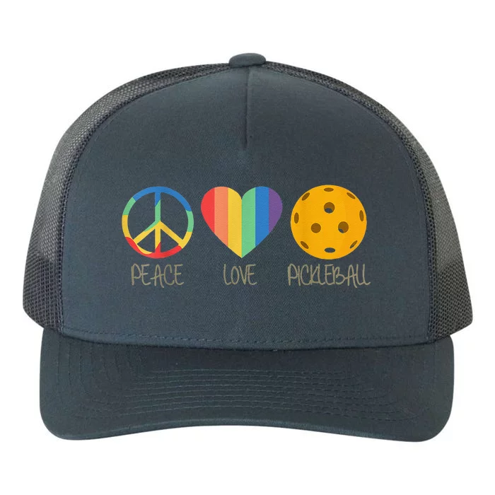 Peace Love Pickleball Funny Pickleball Paddle Player Yupoong Adult 5-Panel Trucker Hat