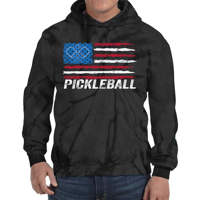 Pickleball Lover Pickle Ball Patriotic US Flag Pickleball Tie Dye Hoodie