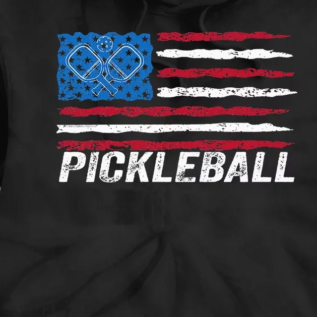 Pickleball Lover Pickle Ball Patriotic US Flag Pickleball Tie Dye Hoodie