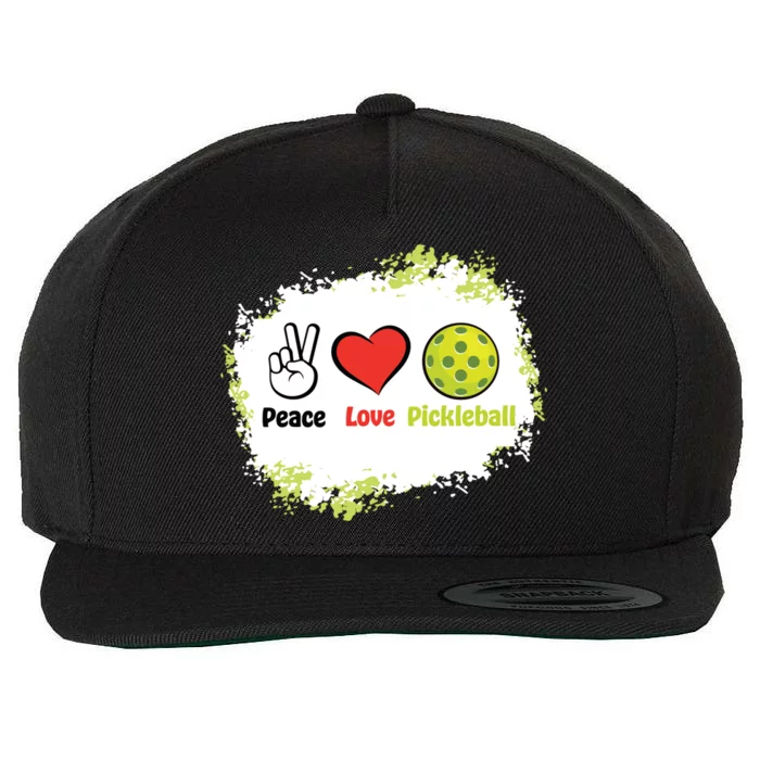 Peace Love Pickleball Funny Pickleball Gift Wool Snapback Cap