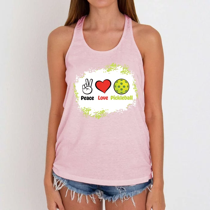 Peace Love Pickleball Funny Pickleball Gift Women's Knotted Racerback Tank