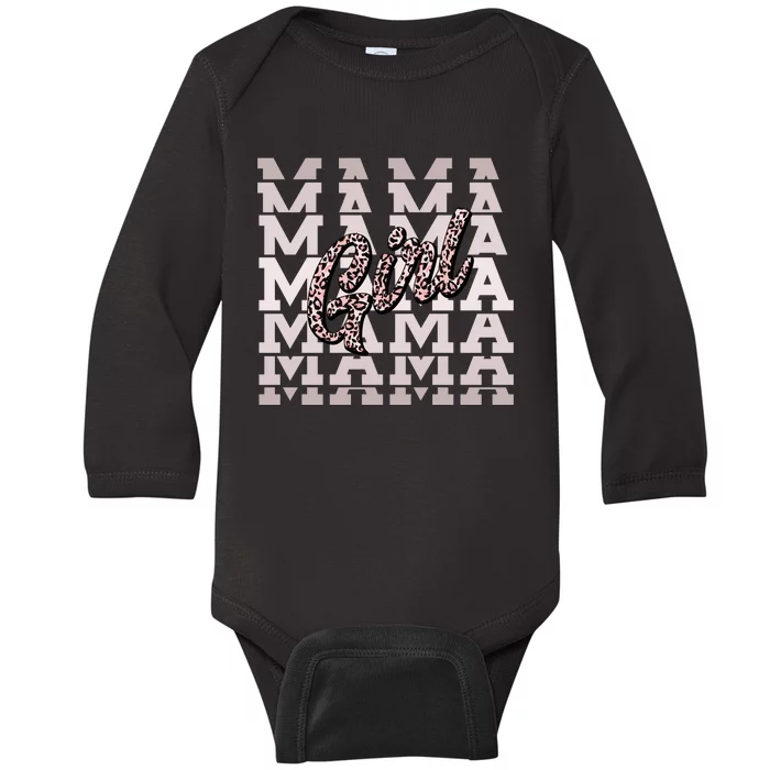 Pink Leopard Print Girl Mama Baby Long Sleeve Bodysuit