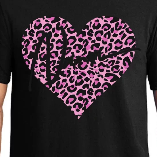 Pink Leopard Print Love Heart Nana Pajama Set