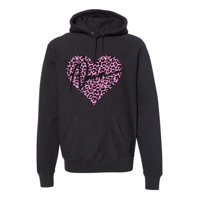 Pink Leopard Print Love Heart Nana Premium Hoodie