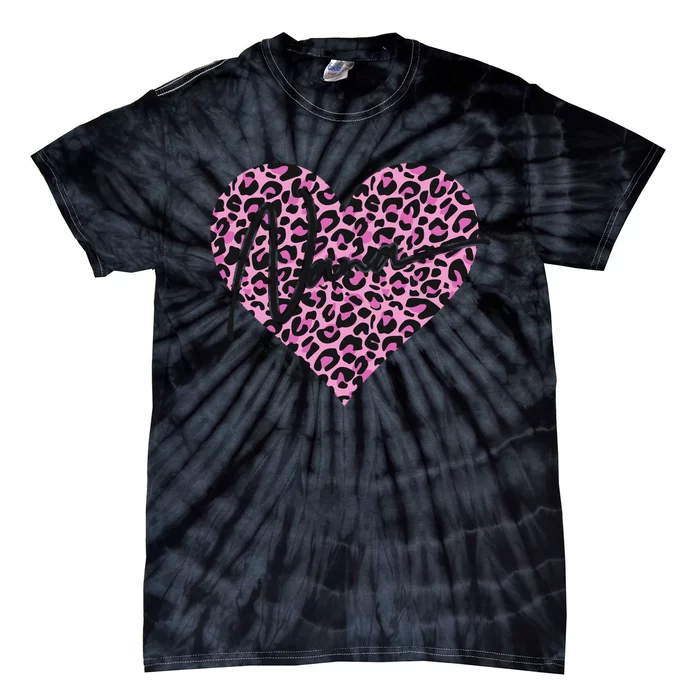 Pink Leopard Print Love Heart Nana Tie-Dye T-Shirt